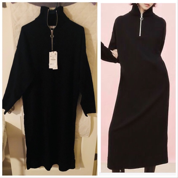 NWT ZARA AW21 BLACK KNIT MAXI SWEATER DRESS WITH ZIPPER - Picture 7 of 8